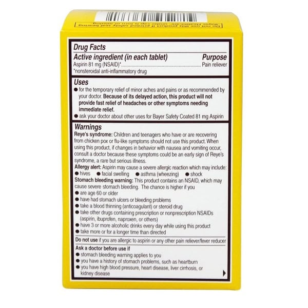 قرص آسپرین بایر 81 میلی گرم Bayer Aspirin 81mg 6 آسپرین بایر 81 میلی گرم 120 عدد