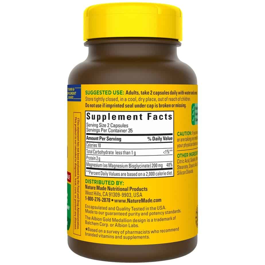 منیزیم گلیسینات 200 میلی گرم نیچرمید High Absorption Magnesium Glycinate Capsules 200 mg Nature Made 4 منیزیم گلیسینات 200 میلی گرم نیچرمید