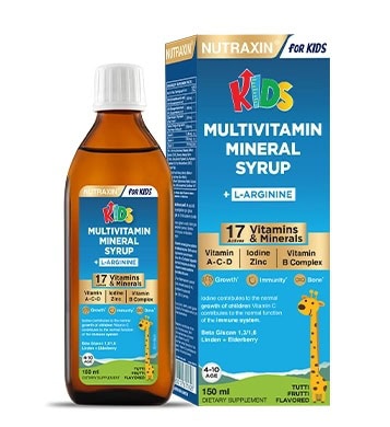 شربت مولتی ویتامین مینرال کودکان نوتراکسین 150 میلی Nutraxin Kids Multivitamin Mineral Syrup 1 شربت مولتی ویتامین مینرال کودکان نوتراکسین