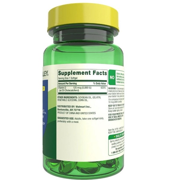 کپسول ویتامین دی اسپرینگ والی Spring Valley Vitamin D3 5000IU 4 کپسول ویتامین دی اسپرینگ والی Spring Valley Vitamin D3 5000IU
