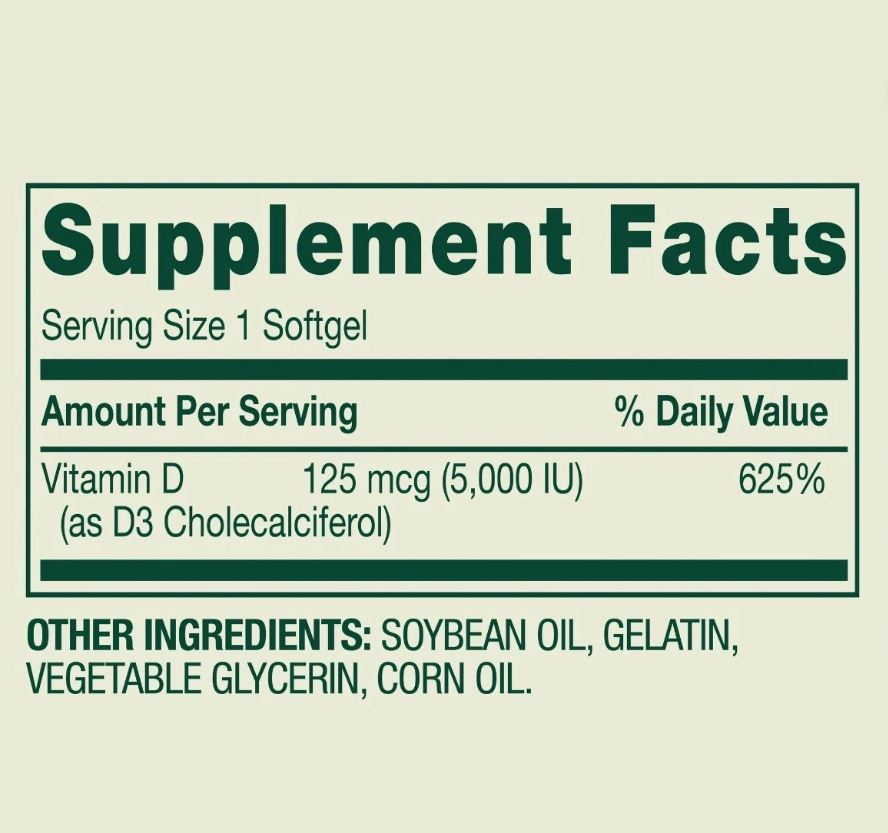 کپسول ویتامین دی اسپرینگ والی Spring Valley Vitamin D3 5000IU 9 کپسول ویتامین دی اسپرینگ والی Spring Valley Vitamin D3 5000IU