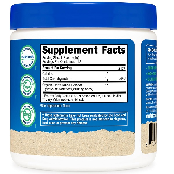 مکمل قارچ یال شیر نوتری کاست Nutricost Organic Lion's Mane Mushroom 3 مکمل قارچ یال شیر نوتری کاست Nutricost Organic Lion's Mane Mushroom